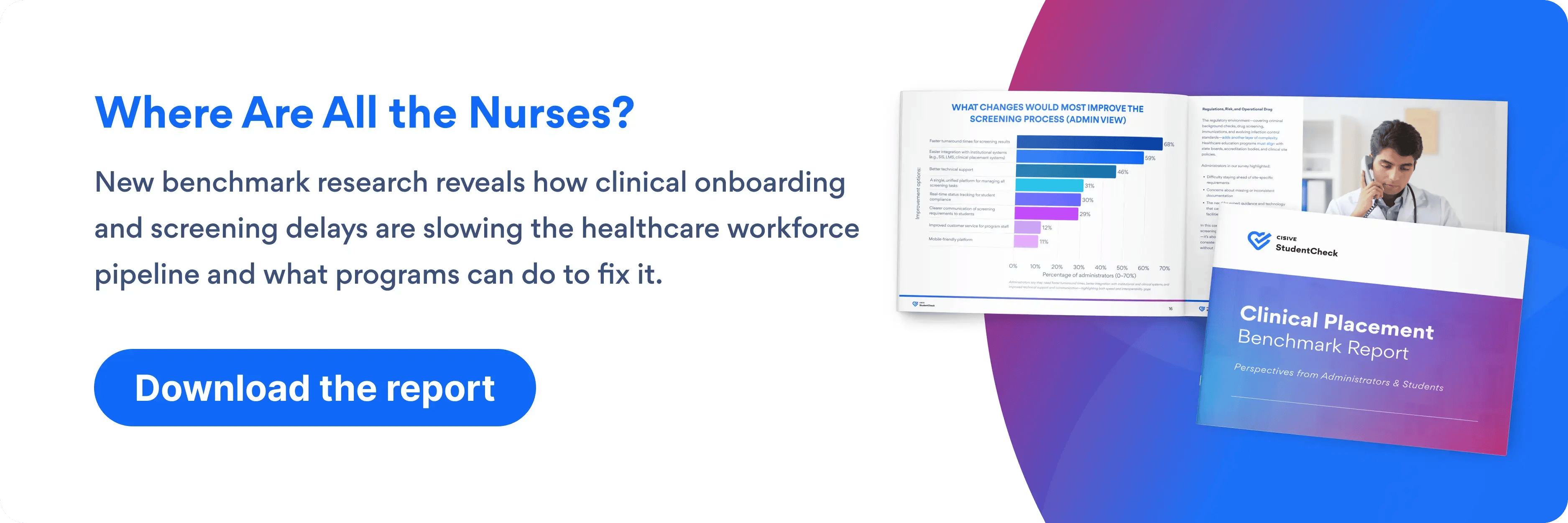 Where are all the Nurses. New benchmark research reveals how clinical onboarding and screening delays are slowing the healthcare workforce pipeline and what programs can do to fix it. Download the report. 4