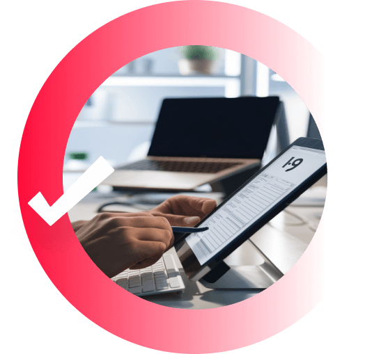 Person scrolling through a touchscreen computer displaying an I-9 form.