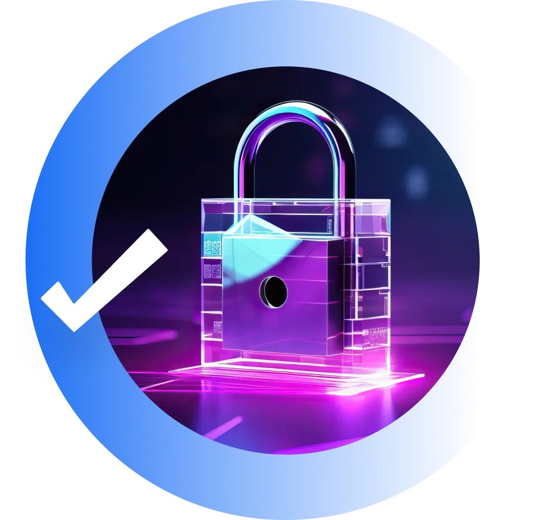 Purple holographic image of a lock